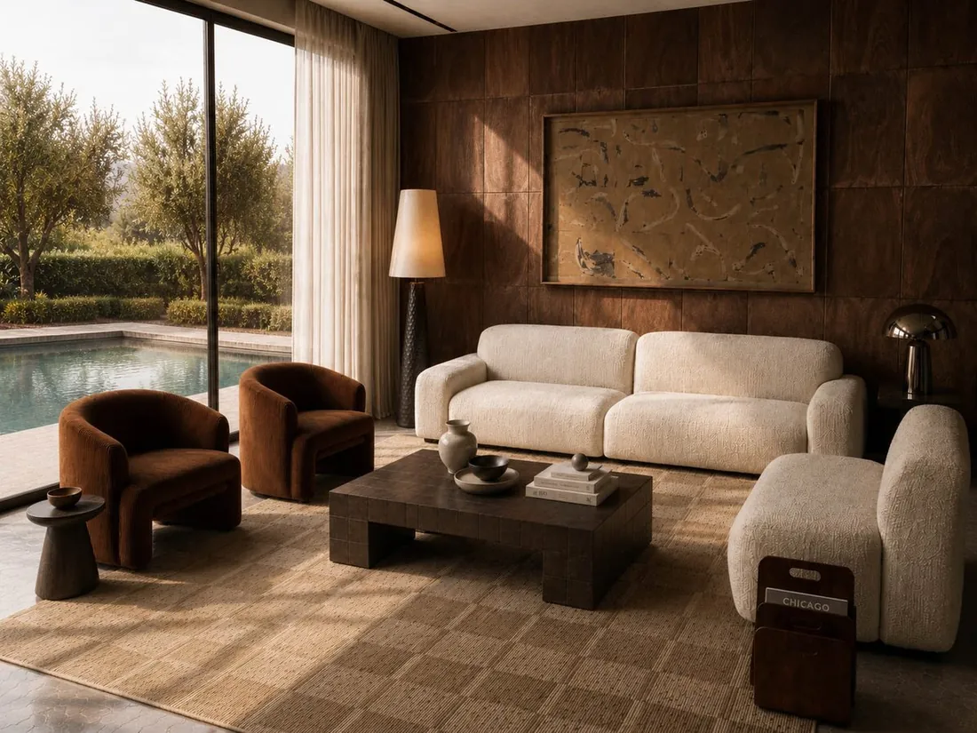 HM Living Room alternate view with pool visible through window