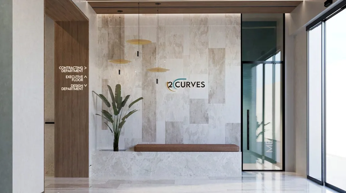 2C Head Office lobby with reception signage