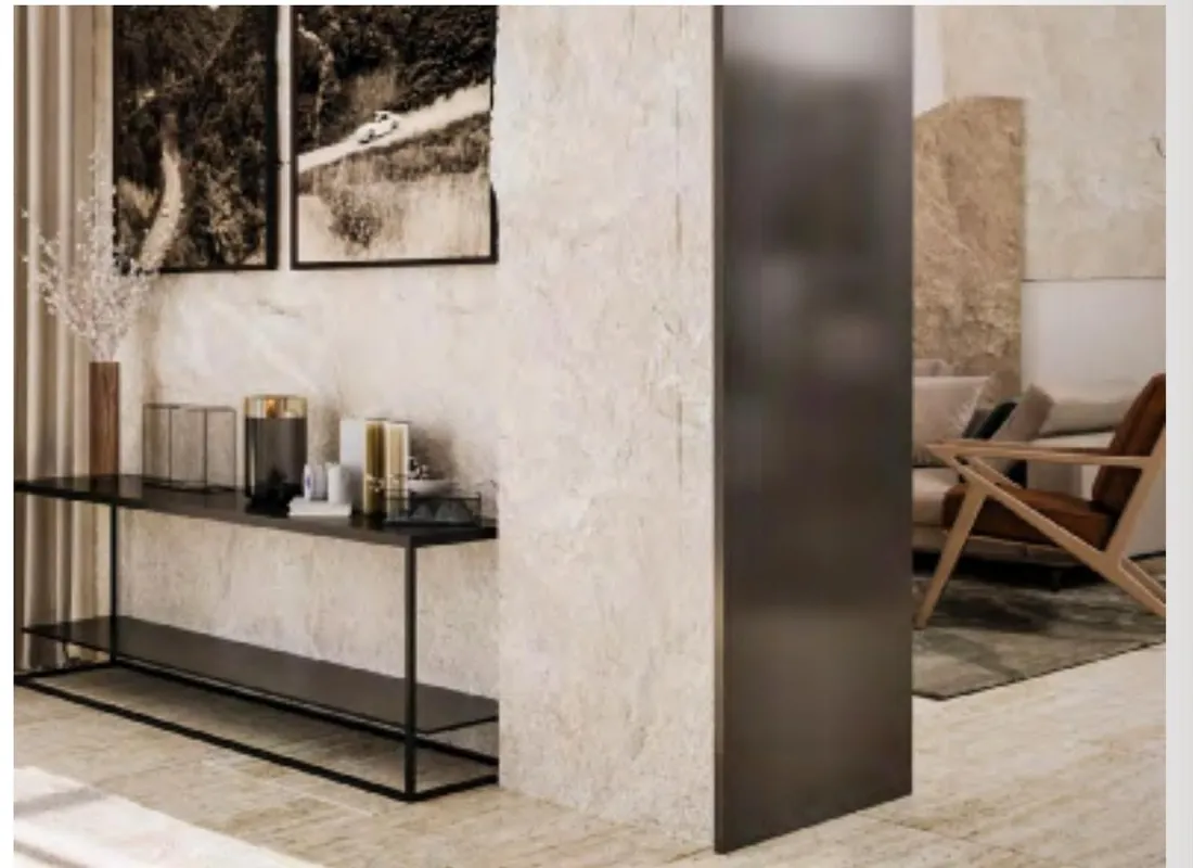 S Island Lounge console table and entry detail