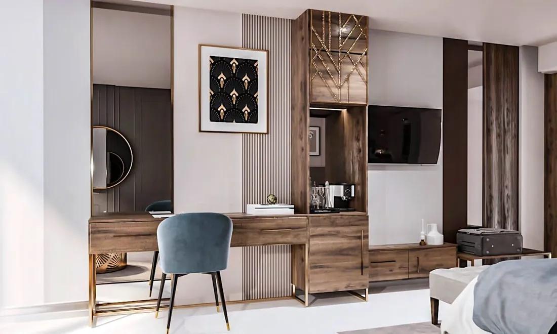 Marlin Inn Hotel room dressing and TV wall unit