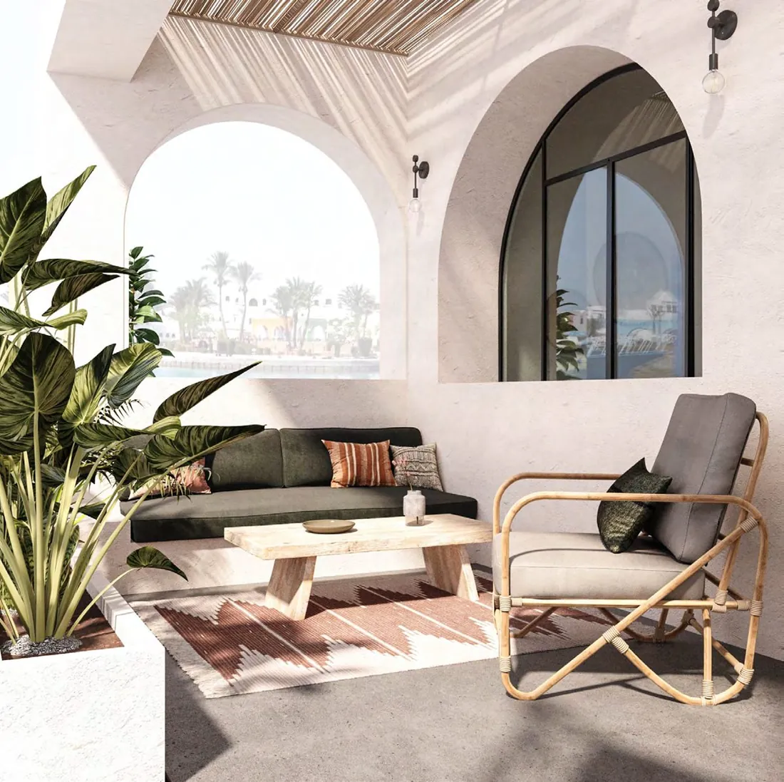 Arabella Room terrace with hanging hammock chair