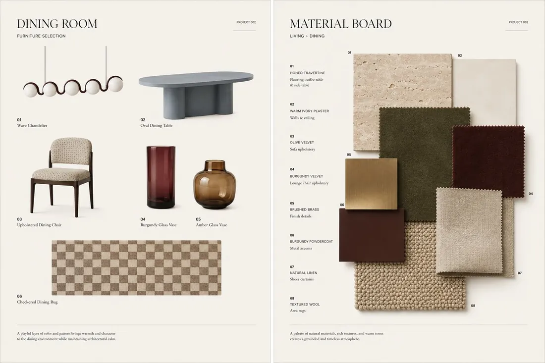 SA Villa dining room furniture selection and material board