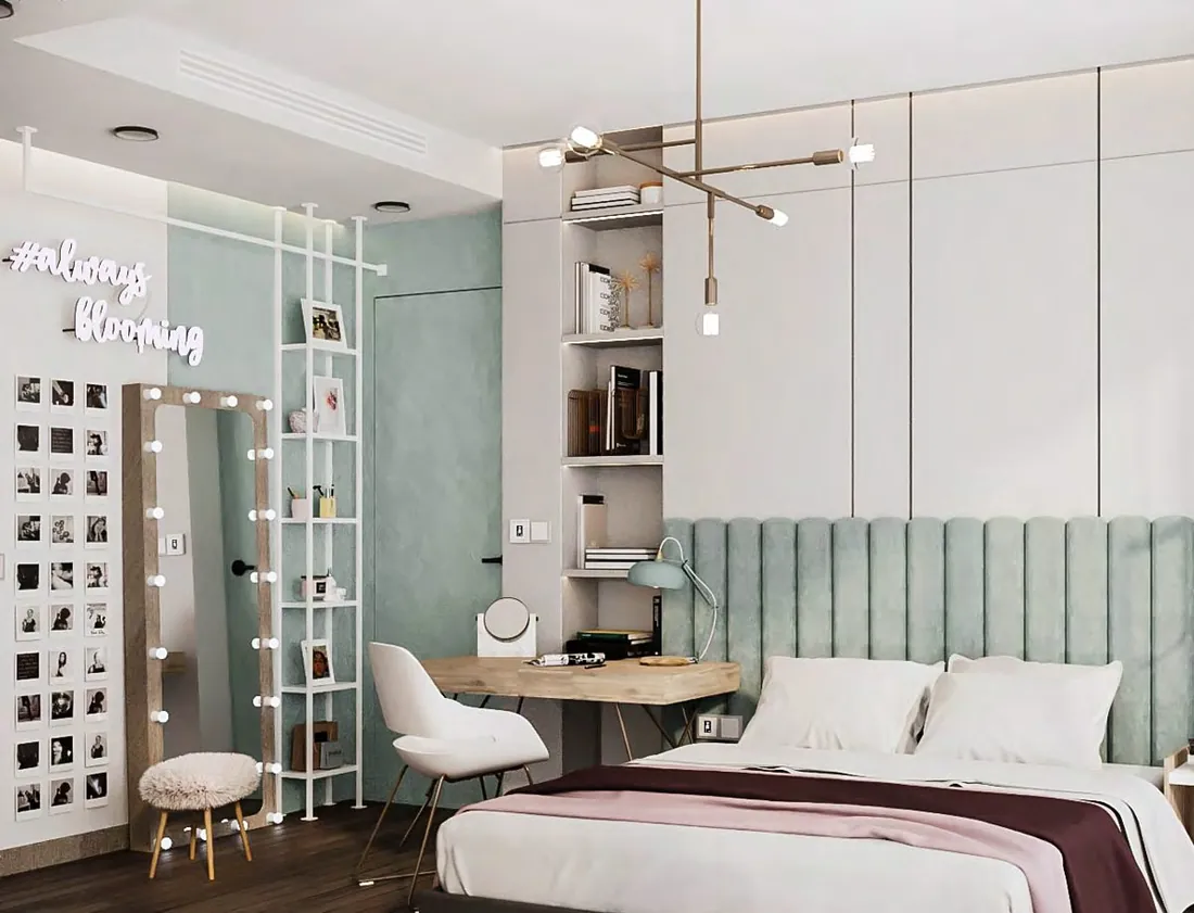 EN Twin House girl's bedroom with vanity