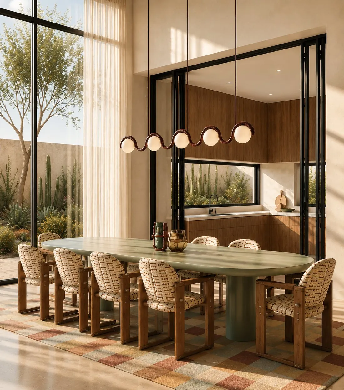 SA Villa double-height dining space overlooking courtyard