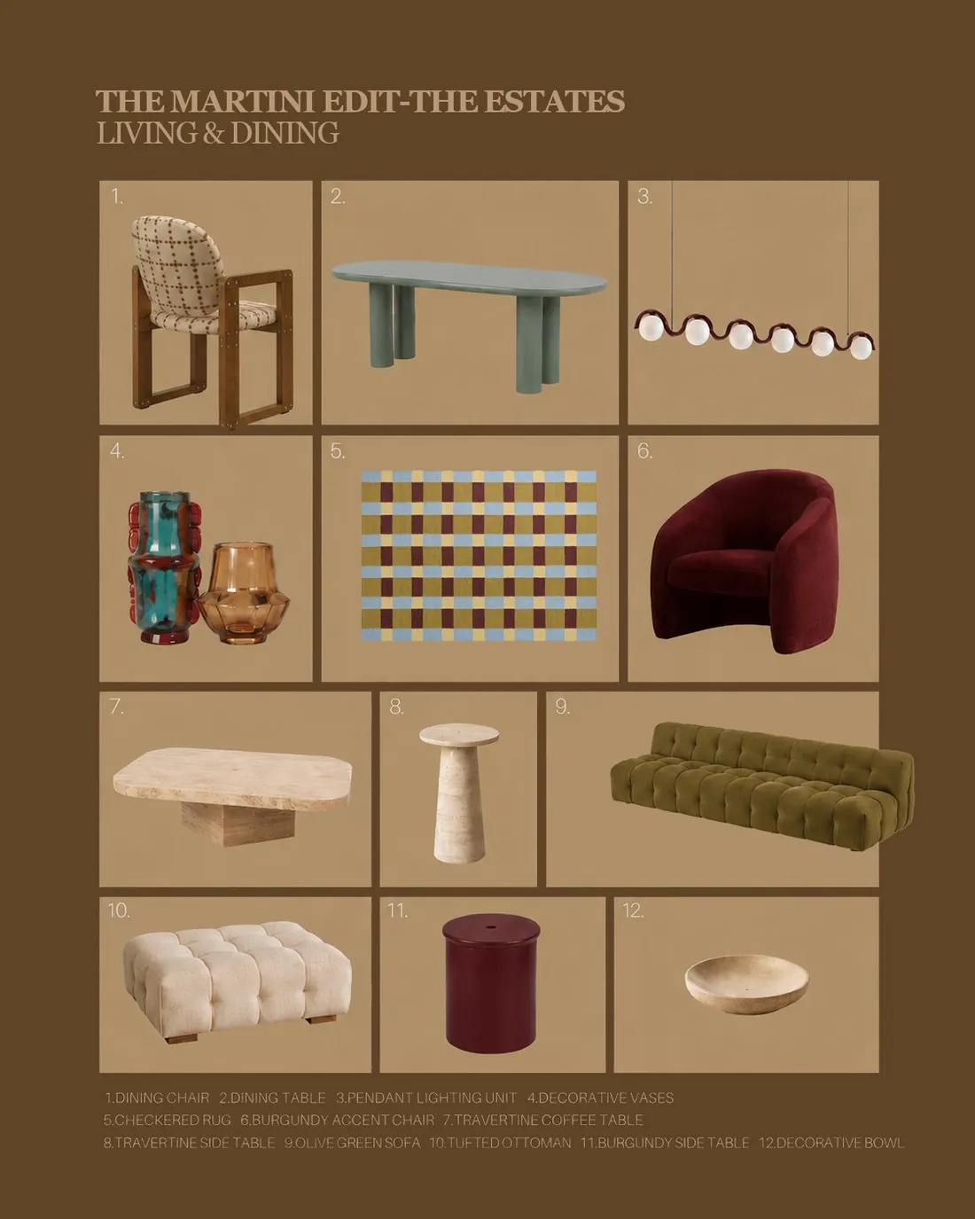 SA Villa furniture selection board for the living and dining spaces