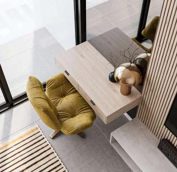 Aerial view of bedroom desk nook