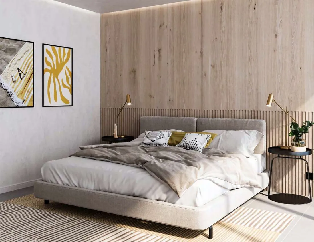 Master bedroom detail with floor to ceiling windows