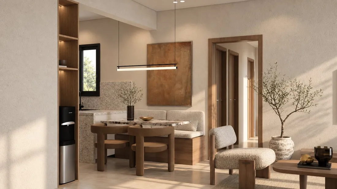 H Studio dining nook with built-in bench seating