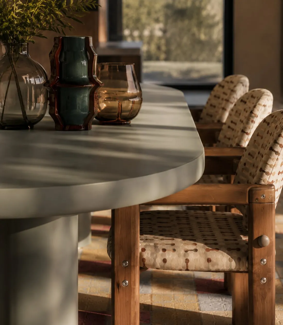 SA Villa dining table detail with sculptural glassware
