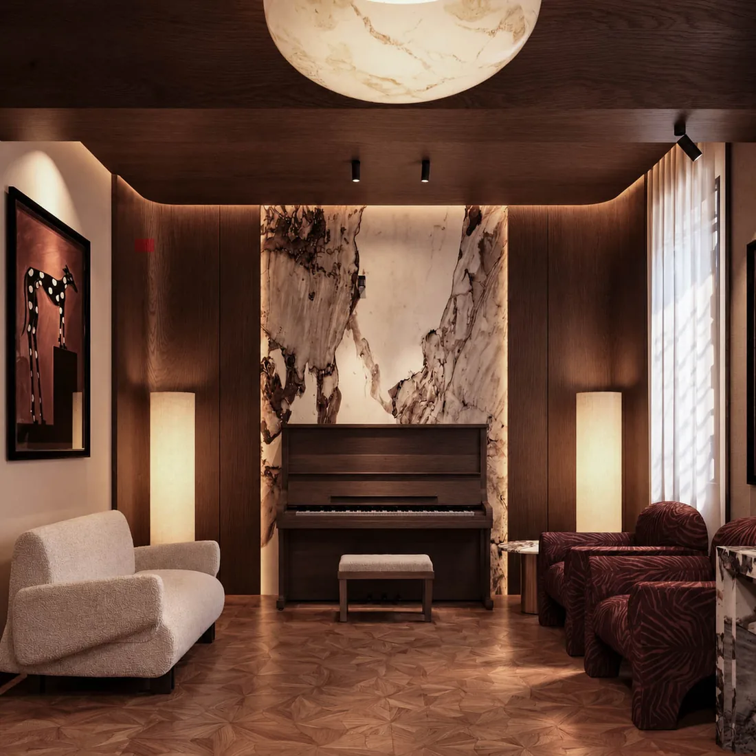 Opera House VIP Lounge piano wall with backlit marble slab